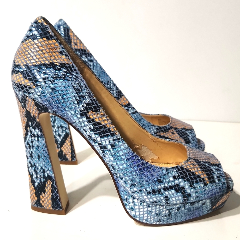 Gianni Bini Daniella Leather Snakeskin Platform Open Toe High Heel Size 8 EUC!! - Picture 3 of 16